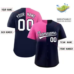 Navy Pink Half Gradient Authentic Baseball Jersey 2