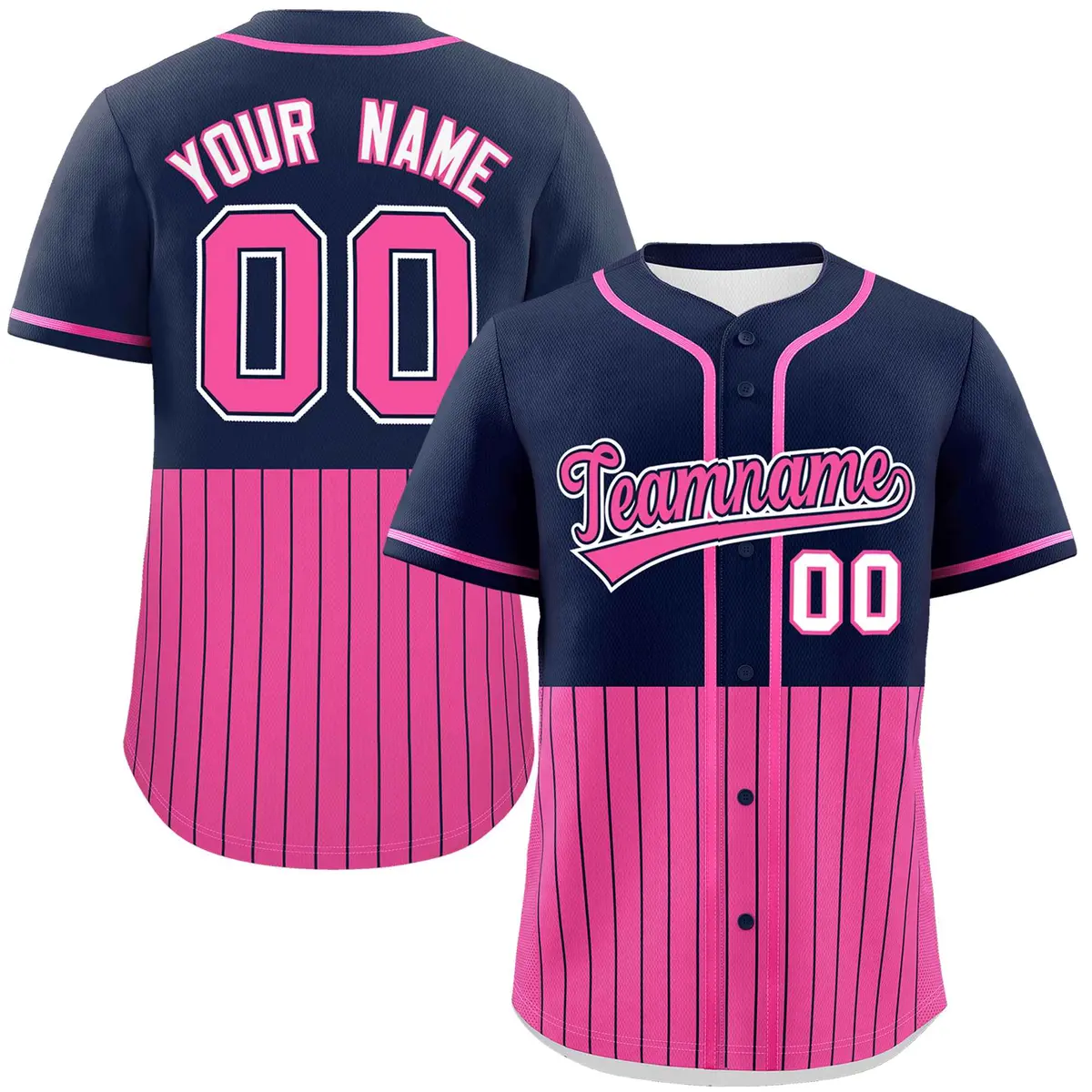 Navy Pink Half Stripe Authentic Baseball Jersey