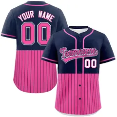 Navy Pink Half Stripe Authentic Baseball Jersey 1