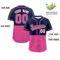 Navy Pink Half Stripe Authentic Baseball Jersey 2