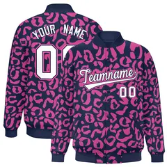 Navy Pink Leopard Graffiti Varsity Letterman Baseball Jacket