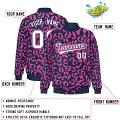 Navy Pink Leopard Graffiti Varsity Letterman Baseball Jacket 2