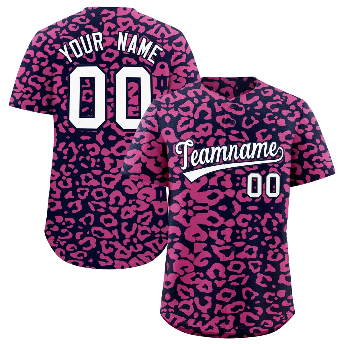 Navy Pink Leopard Print Baseball Jersey
