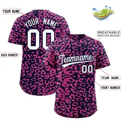 Navy Pink Leopard Print Baseball Jersey 2