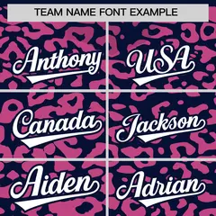 Navy Pink Leopard Print Baseball Jersey 3
