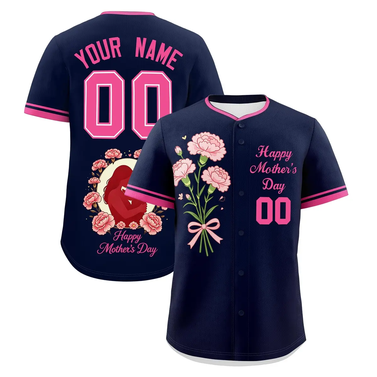 Navy Pink Mother's Day Baseball Jersey