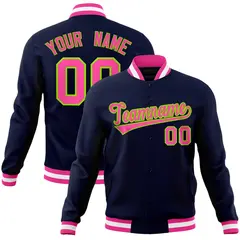 Navy Pink-Neon Green Varsity Full-Snap Letterman Jacket 1