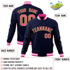 Navy Pink-Neon Green Varsity Full-Snap Letterman Jacket 4