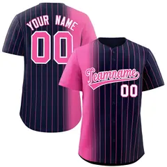 Navy Pink Pinstripe Gradient Baseball Jersey 1