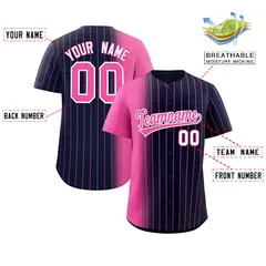Navy Pink Pinstripe Gradient Baseball Jersey 2