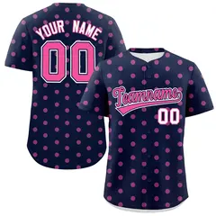 Navy Pink Polka Dot Graffiti Authentic Baseball Jersey 1