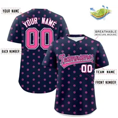 Navy Pink Polka Dot Graffiti Authentic Baseball Jersey 2