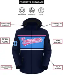 Navy Pink-Powder Blue Color Block Hooded Waterproof Jacket 2