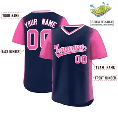 Navy Pink Raglan Pullover Baseball Jersey 2