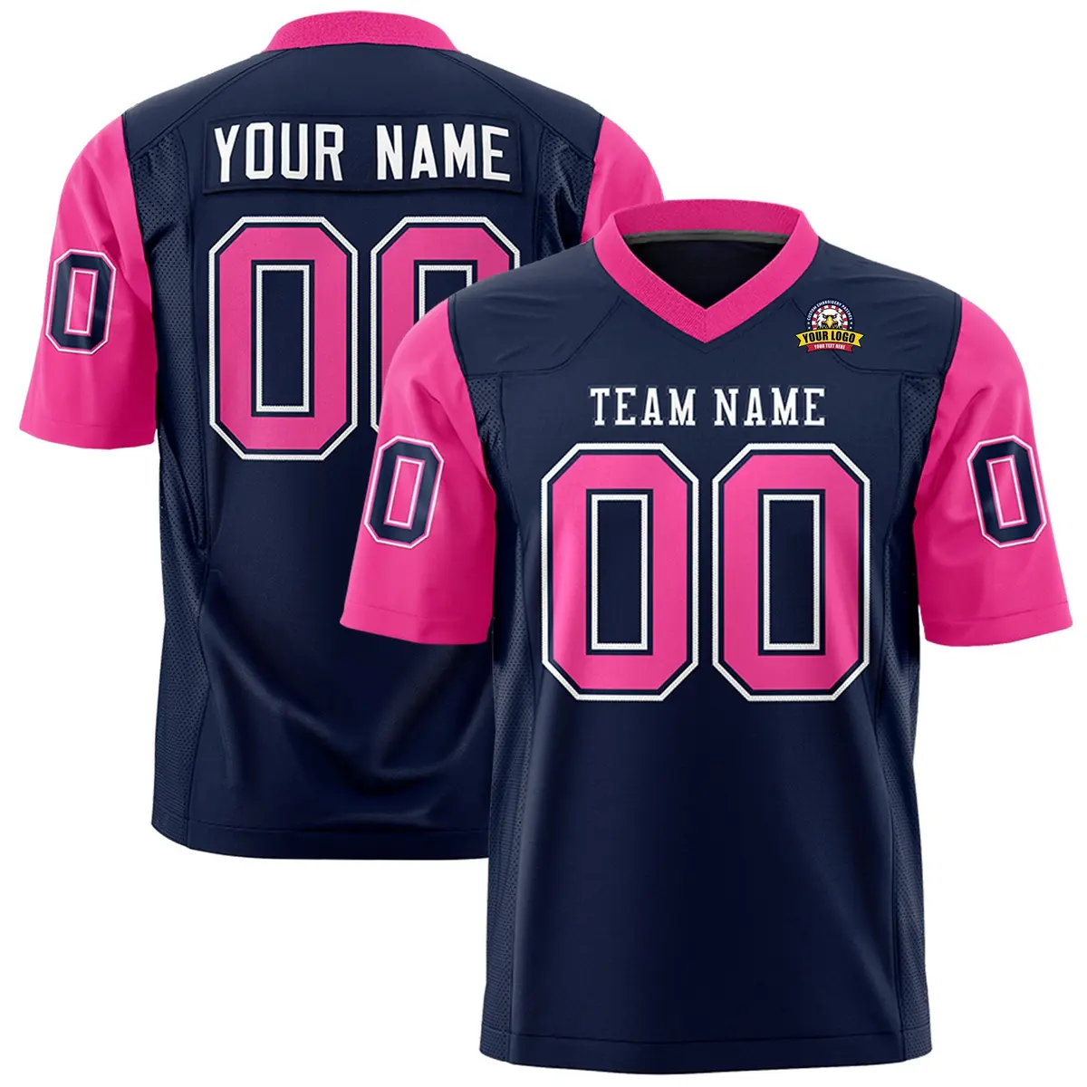Navy Pink Raglan Sleeves Authentic Football Jersey