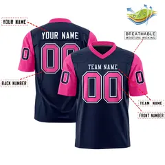 Navy Pink Raglan Sleeves Authentic Football Jersey 2