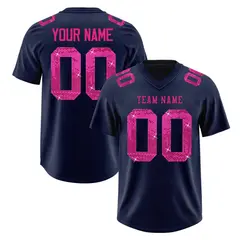 Navy Pink Sequin Lettering Football Jersey 1