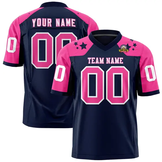 Navy Pink Shoulder Star Pattern Flag Football Jersey
