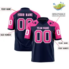 Navy Pink Shoulder Star Pattern Flag Football Jersey 2