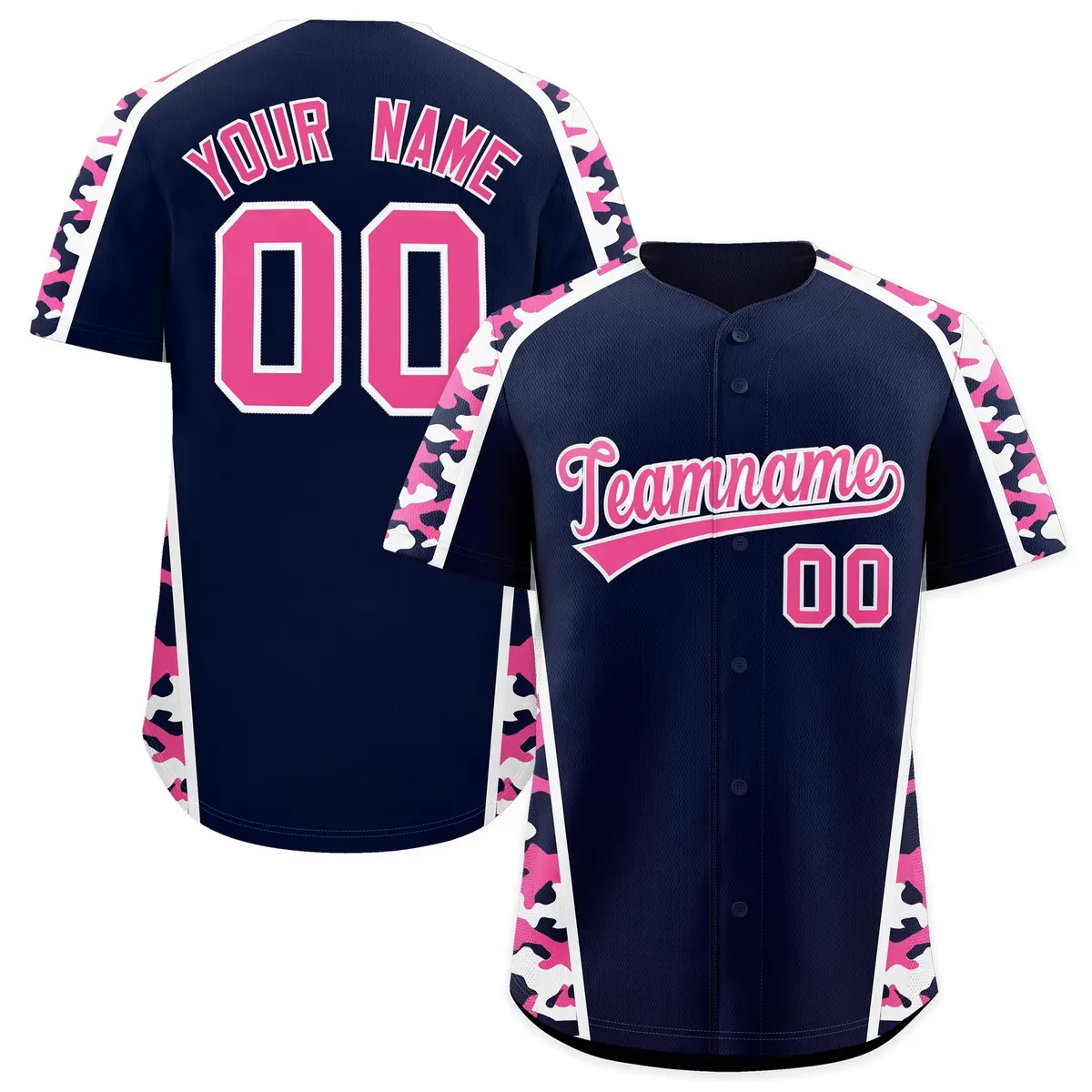 Navy Pink Side Camo Baseball Jersey