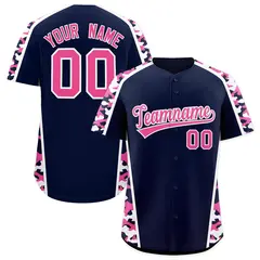 Navy Pink Side Camo Baseball Jersey 1