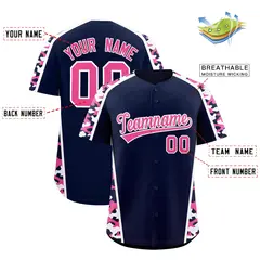 Navy Pink Side Camo Baseball Jersey 2