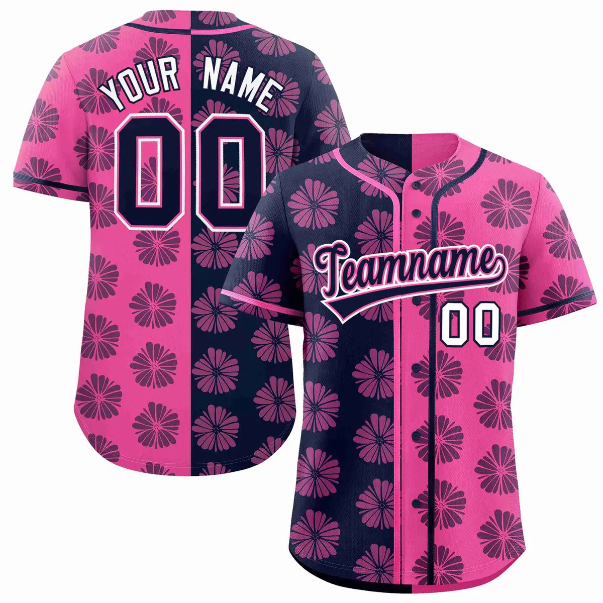 Navy Pink Split Flower Graffiti Authentic Baseball Jersey