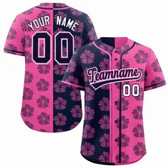 Navy Pink Split Flower Graffiti Authentic Baseball Jersey 1
