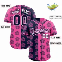 Navy Pink Split Flower Graffiti Authentic Baseball Jersey 2
