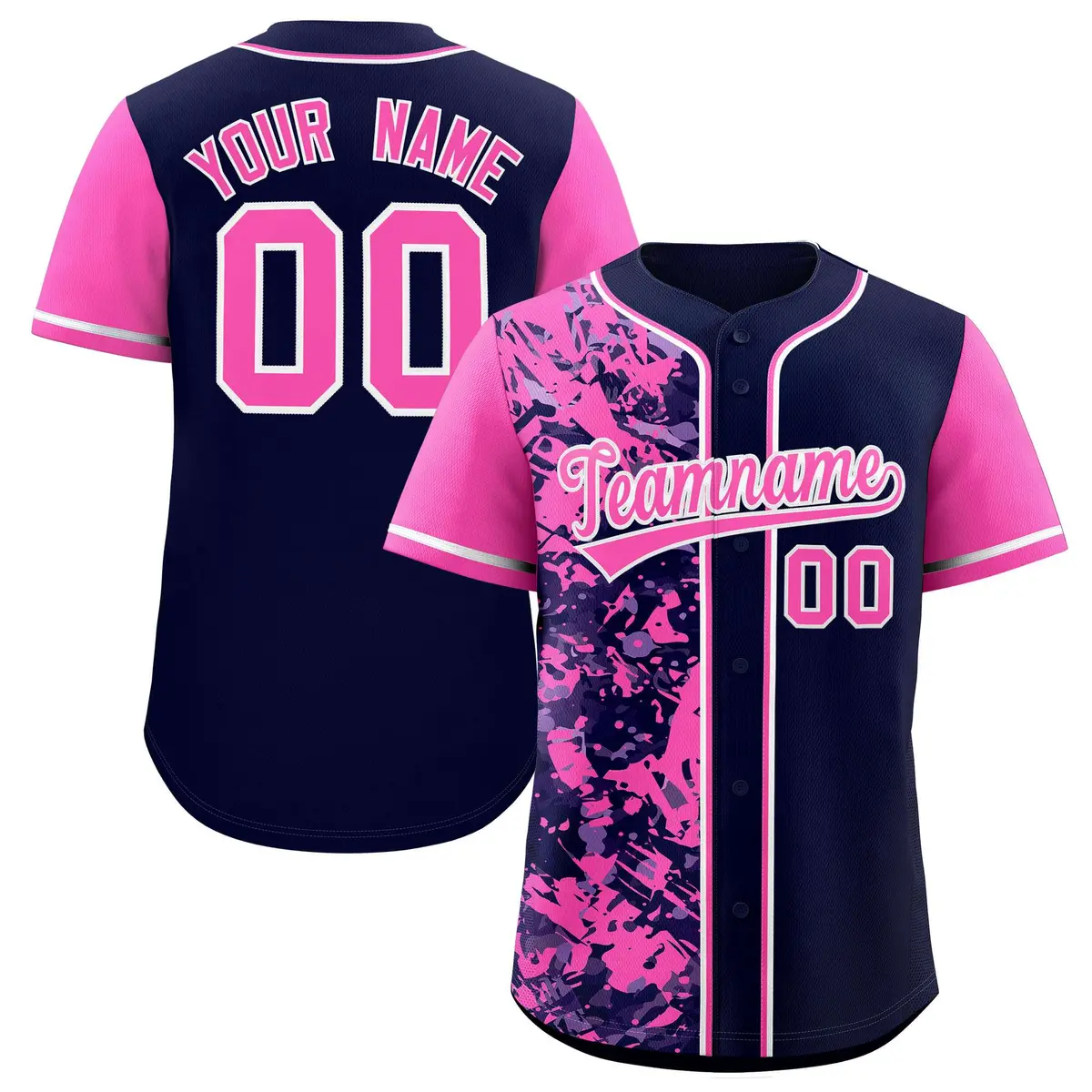 Navy Pink Split Graffiti Raglan Sleeve Baseball Jersey