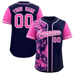 Navy Pink Split Graffiti Raglan Sleeve Baseball Jersey