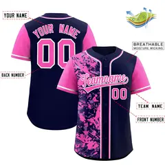 Navy Pink Split Graffiti Raglan Sleeve Baseball Jersey 2