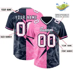 Navy Pink Split Lightning Pattern Football Jersey 2