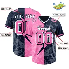 Navy Pink Split Lightning Pattern Football Jersey 2