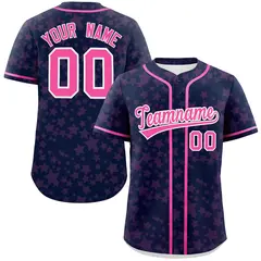 Navy Pink Star Graffiti Pattern Authentic Baseball Jersey 1