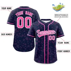 Navy Pink Star Graffiti Pattern Authentic Baseball Jersey 2