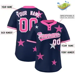 Navy Pink Star Graffiti Two-Button Baseball Jersey 2