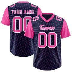 Navy Pink Star Pattern Raglan Sleeves Football Jersey