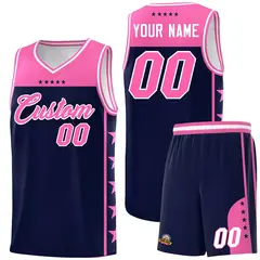 Navy Pink Star Pattern Team Basketball Jersey 1