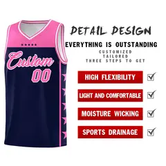 Navy Pink Star Pattern Team Basketball Jersey 2