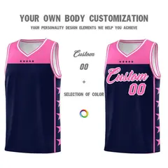 Navy Pink Star Pattern Team Basketball Jersey 3