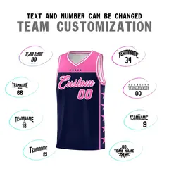 Navy Pink Star Pattern Team Basketball Jersey 4