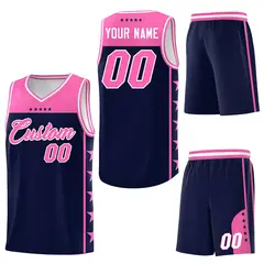 Navy Pink Star Pattern Team Basketball Jersey 6