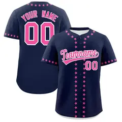 Navy Pink Star Ribbing Authentic Baseball Jersey 1
