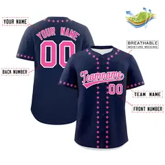 Navy Pink Star Ribbing Authentic Baseball Jersey 2