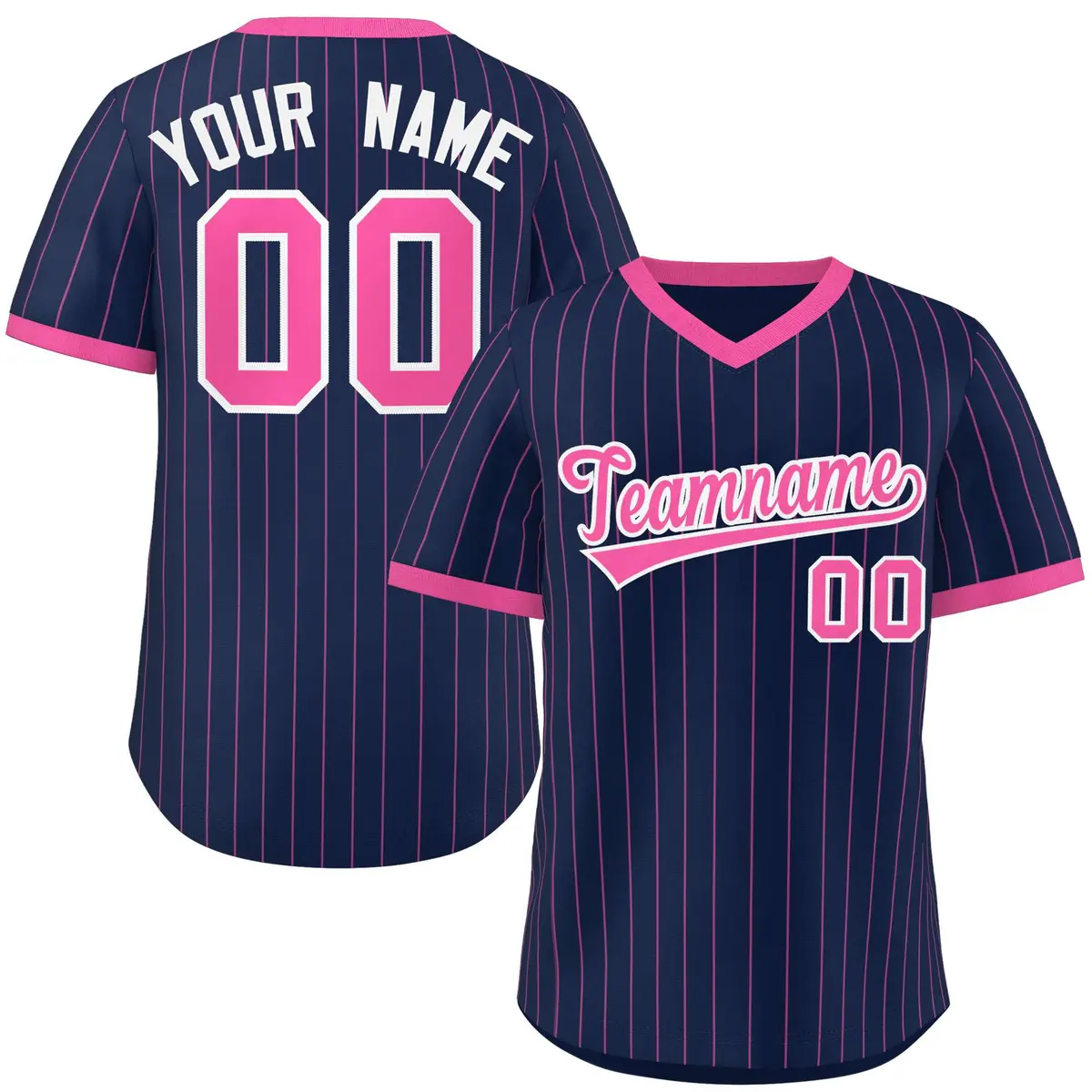 Navy Pink Stripe Authentic Pullover Baseball Jersey