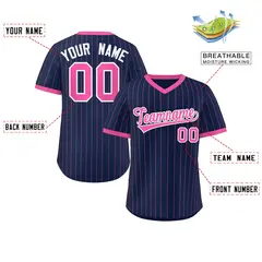 Navy Pink Stripe Authentic Pullover Baseball Jersey 2