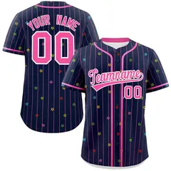 Navy Pink Stripe Star Pattern Authentic Baseball Jersey 1