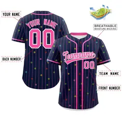 Navy Pink Stripe Star Pattern Authentic Baseball Jersey 2