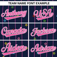 Navy Pink Stripe Star Pattern Authentic Baseball Jersey 3